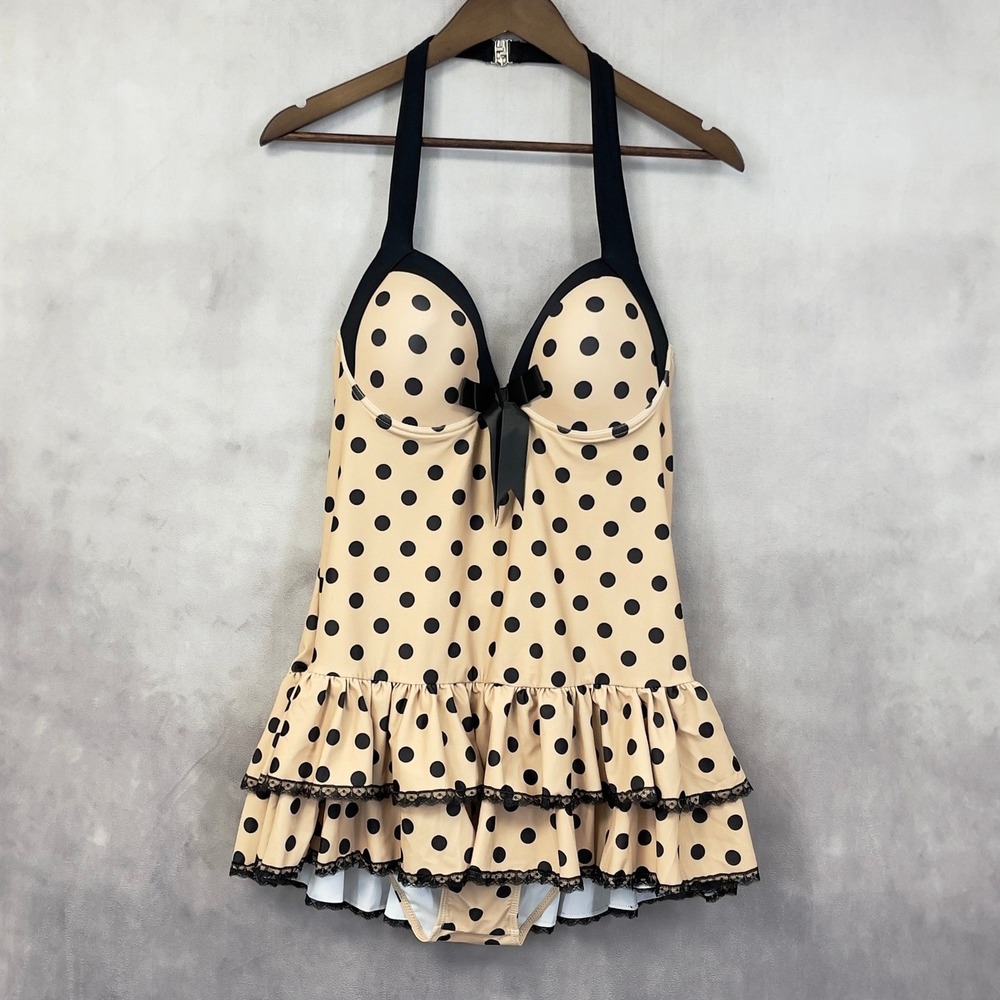 Retro Stage Polka Dot Swimsuit Size XXL Ruffle Rockabilly Pinup Pool Party Vacay